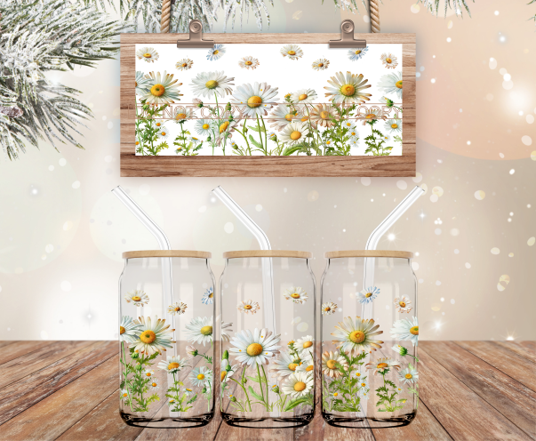 Floral Daisies 16 Oz Libbey Glass Can Wrap Sticky Fingers Vinyl