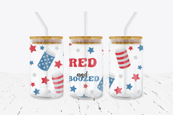 Red And Boozed 16 Oz Libbey Glass Can Wrap Sticky Fingers Vinyl