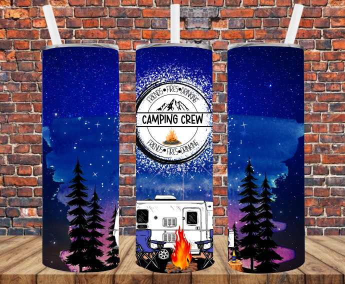 Camping Crew - Friends, Fires, Drinks - metal slim can koozie