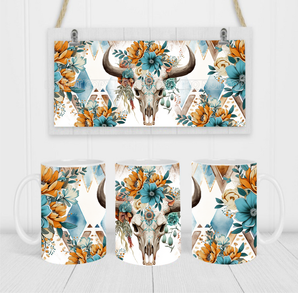 Western Cow Skull - Coffee Mug Wrap - Sublimation Transfers