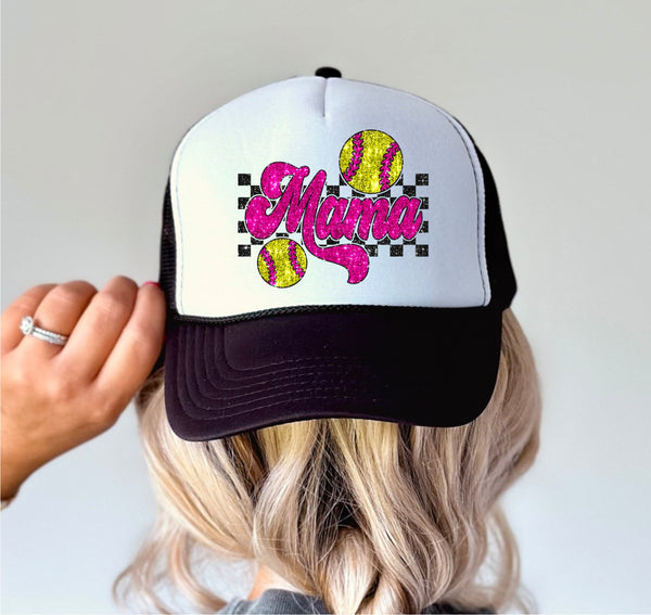 Mama Softball - Trucker Hat Patch - Faux Embroidered