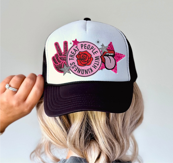 Treat People With Kindness - Trucker Hat Patch - Faux Embroidery