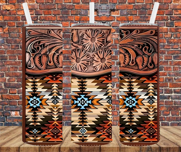 Aztec Tooled Leather - Tumbler Wrap Sublimation Transfers