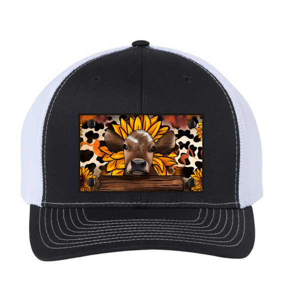Cow with Sunflower - Metal Hat Patches