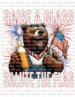 Raise A Glass Salute The Flag Bear - Waterslide, Sublimation Transfers