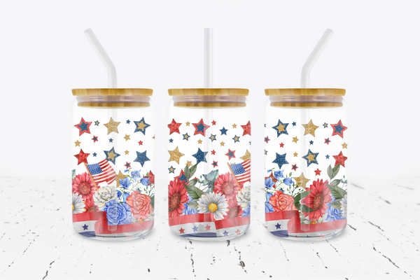 Patriotic Stars - 16 oz Libbey Glass Can Wrap