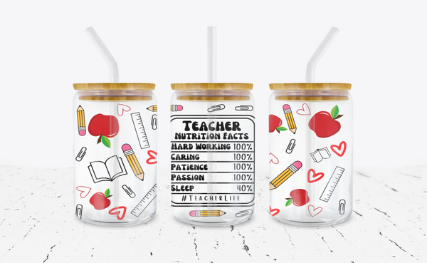 Teacher Nutritional Facts -  UV DTF Transfer Wraps