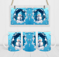 3D Snowman - Coffee Mug Wrap - Sublimation Transfers