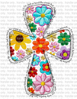 Floral Cross Faux Embroidery - Waterslide, Sublimation Transfers