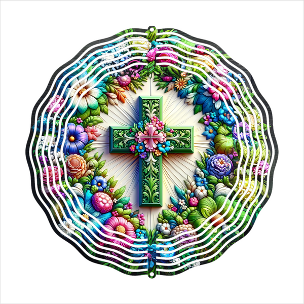 Floral Cross - Wind Spinner - Sublimation Transfers