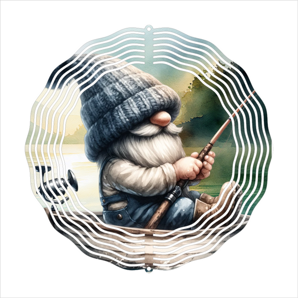 Fishing Gnome - Wind Spinner - Sublimation Transfers