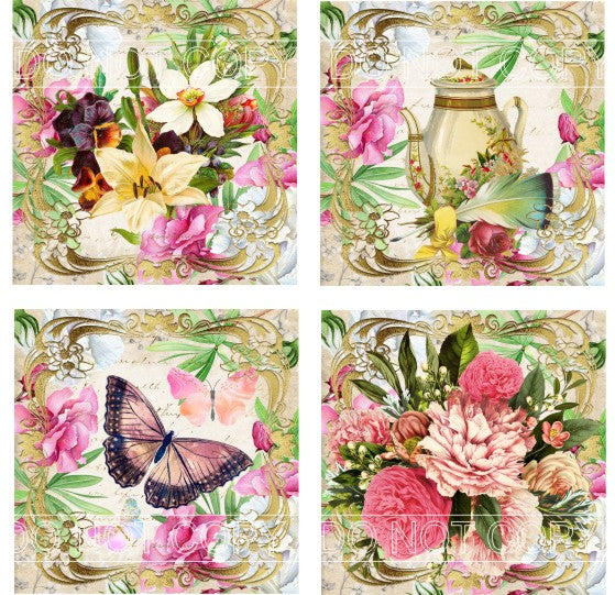 Antique Teapot & Floral - Square Sublimation Sheet