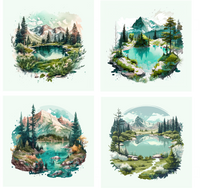 Mountain & Lake Scene Sheet - for Square Coasters