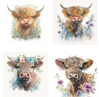 Country Highlander Cow Square Coaster Kit - Includes 4 Coasters