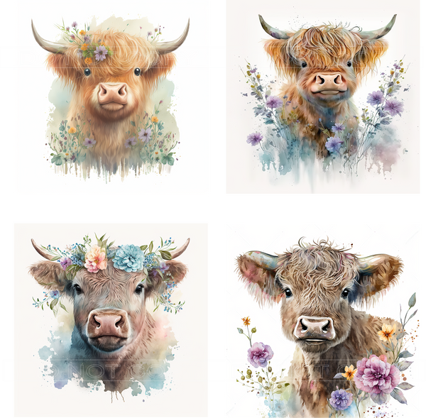Country Highlander Cow Sheet - for Square Coasters