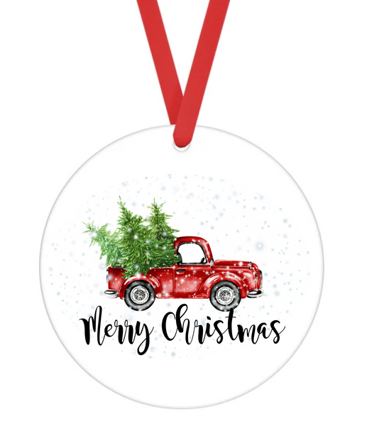 Merry Christmas Red Truck - Christmas Ornament -  UV DTF Decals