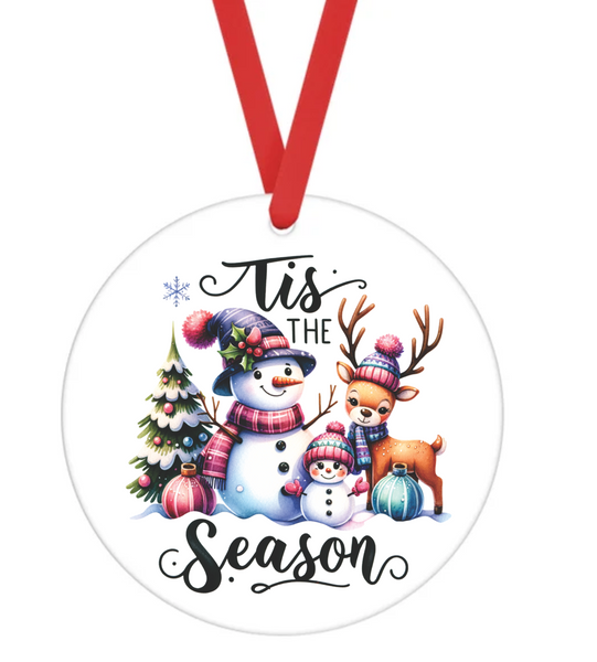 Tis The Season Snowman Scene - Christmas Ornament -  UV DTF Decals