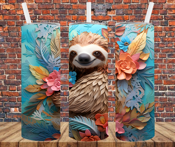 Sloth - 3D Effect - Tumbler Wrap - Sublimation Transfers