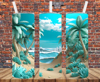 3D Effect Beach Scene- Tumbler Wrap - Sublimation Transfers