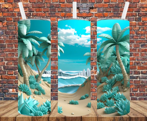 3D Effect Beach Scene- Tumbler Wrap - Sublimation Transfers