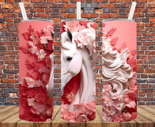 3D Effect Floral Horse - Tumbler Wrap - Sublimation Transfers