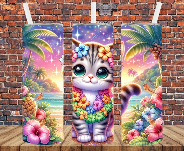 Aloha Kitty Cat - Tumbler Wrap - Sublimation Transfers