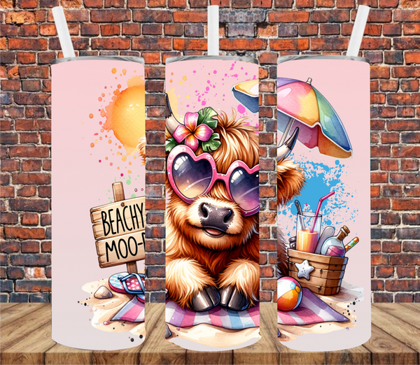 Beachy Moo-d - Tumbler Wrap - Sublimation Transfers