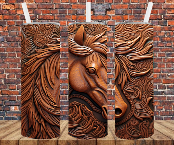Faux Carved Horse - Tumbler Wrap - Sublimation Transfers