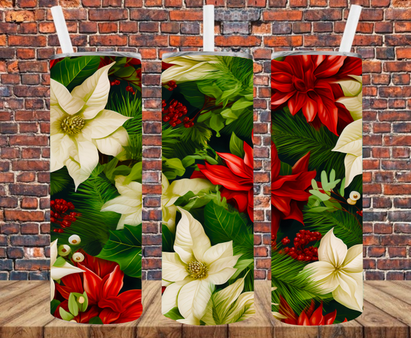 Christmas Poinsettas  - Tumbler Wrap - Sublimation Transfers