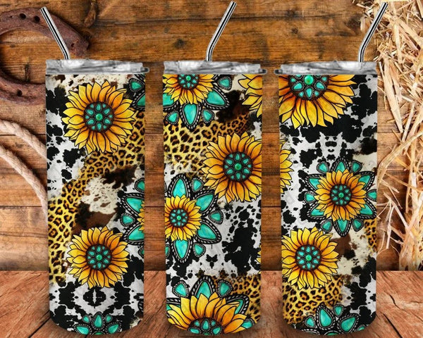 Cow Print & Sunflowers - Tumbler Wrap Sublimation Transfers