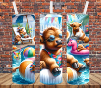 Shaggy Cow on Pool Float - Tumbler Wrap - Sublimation Transfers
