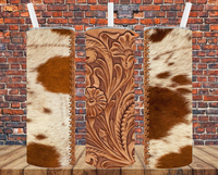 Tooled Leather & Cowhide - Tumbler Wrap - Sublimation Transfers