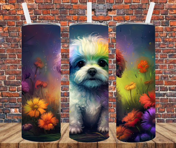 Floral Puppy - Tumbler Wrap Sublimation Transfers