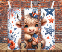 Patriotic Shaggy Cow - Tumbler Wrap - Sublimation Transfers