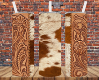 Tooled Leather & Cowhide - Tumbler Wrap - Sublimation Transfers