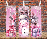 Pink Snowman - Tumbler Wrap - Sublimation Transfers