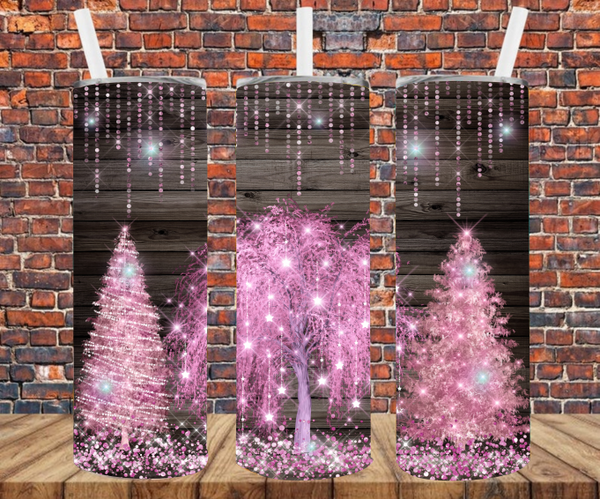 Pink Christmas Trees - Tumbler Wrap - Sublimation Transfers