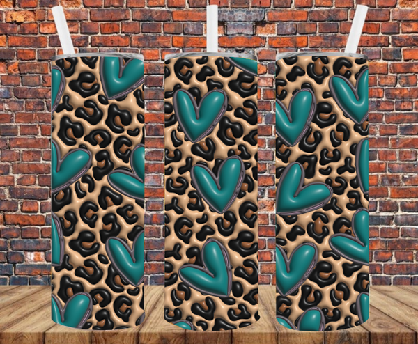 Leopard Print with Hearts - Puff Inflated Effect - Tumbler Wrap - Sublimation Transfers