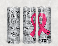 Hot Pink Ribbon- 20 oz Tumbler Wrap - Waterslide, Sublimation Transfers