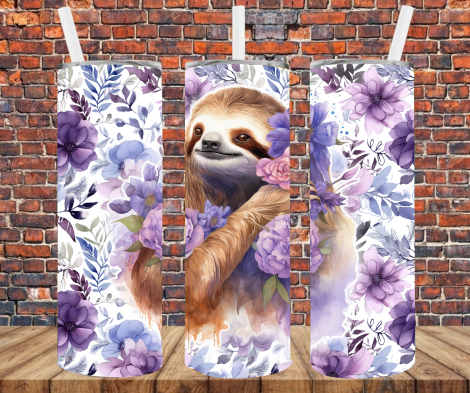 Floral Sloth - Tumbler Wrap - Sublimation Transfers