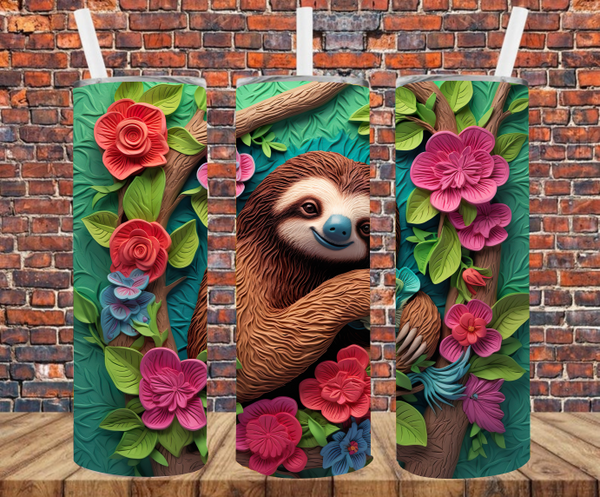 Floral Sloth - Tumbler Wrap - Sublimation Transfers