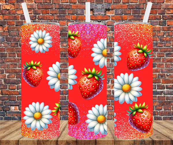 Strawberries & Daisies - Tumbler Wrap - Sublimation Transfers