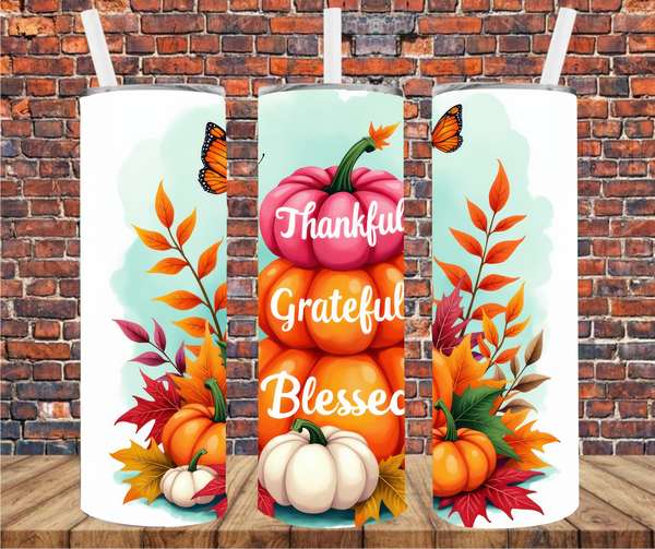 Thankful Grateful & Blessed - Tumbler Wrap Sublimation Transfers