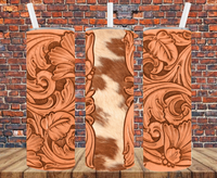 Tooled Leather & Cowhide - Tumbler Wrap - Sublimation Transfers