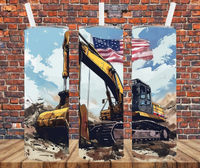 Patriotic Trackhoe - Tumbler Wrap - Sublimation Transfers