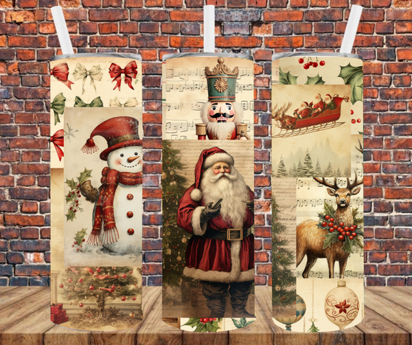 Vintage Scrapbook Santa - Tumbler Wrap - Sublimation Transfers