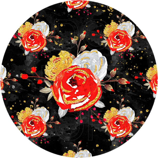 Floral with Black Background - Round Template Transfers for Coasters