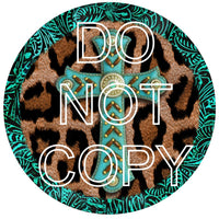 Turquoise Leopard Cross - Round Template Transfers for Coasters