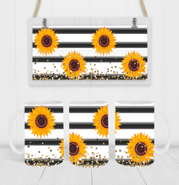 Sunflowers Stripes - Coffee Mug Wrap - Sublimation Transfers