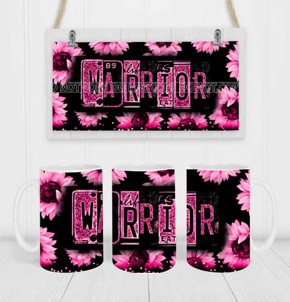 Warrior Pink Ribbon Awareness - Coffee Mug Wrap - Sublimation Transfers